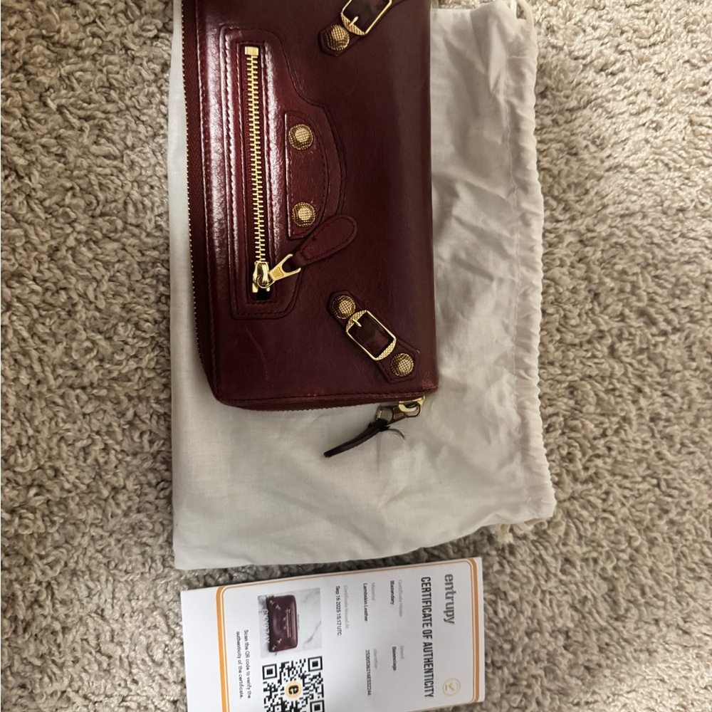 Authentic Balenciaga Deep Red Leather Clutch